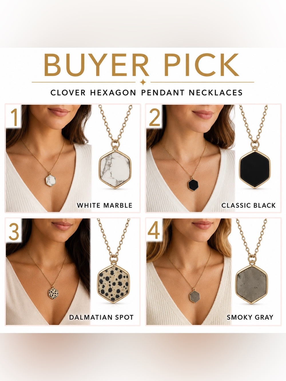 Love Gold Clover Hexagon Pendant Necklace - Buyer pick